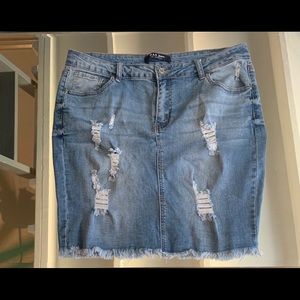 Ripped Medium Wash Mini Skirt